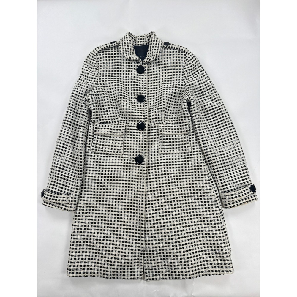 VTG Banana Republic Wool Tweed Coat Womens Large Black Ivory 60s Mod Car Jacket